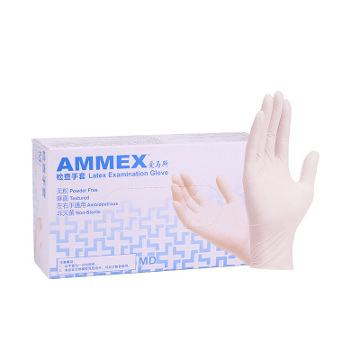 爱马斯一次性加厚耐用型乳胶检查手套标准型无粉麻面防护手套TLFCMDi