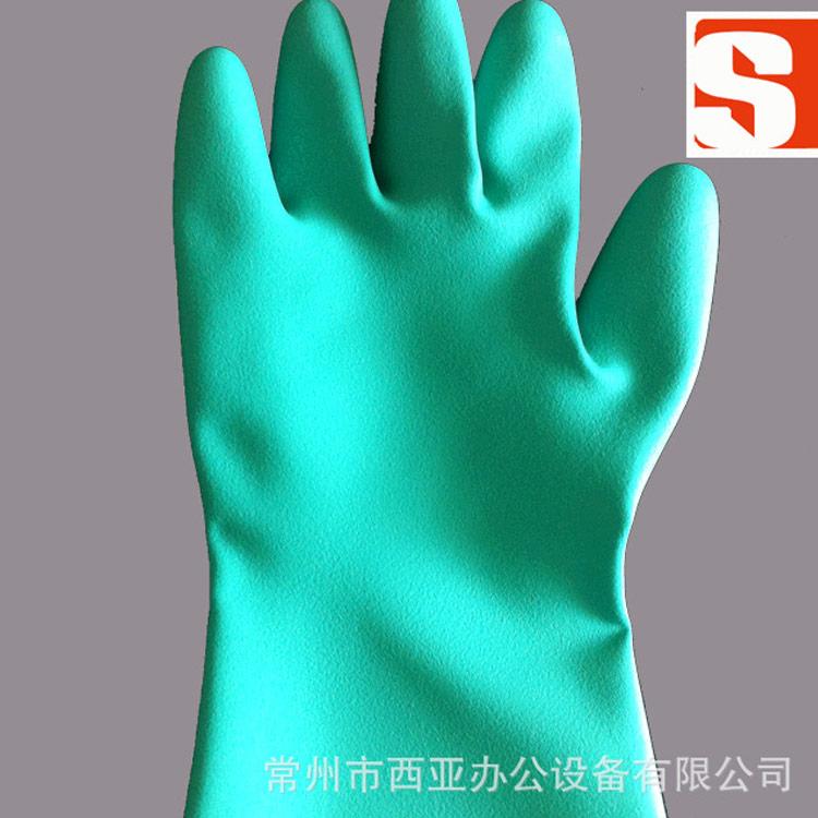 長款80CM綠色丁腈防化手套 耐酸堿防護手套干箱專用手套